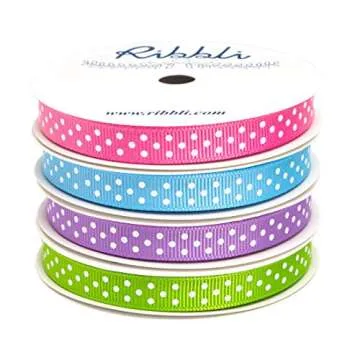 Ribbli 4 Rolls 3/8-Inch Easter Grosgrain Polka Dot Ribbon,Total 40 Yards,(Hot Pink/Blue Mist/Hyacint...