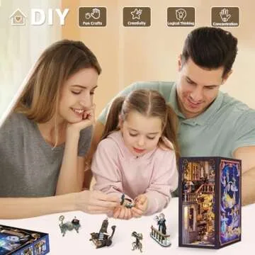 CUTEBEE Book Nook Kit, DIY Dollhouse Miniature House Booknook for Adults and Teens, Bookshelf Insert Decor, Bookends Model Build-Creativity Gift Kit for Friends and Family (Nebula Common Room)