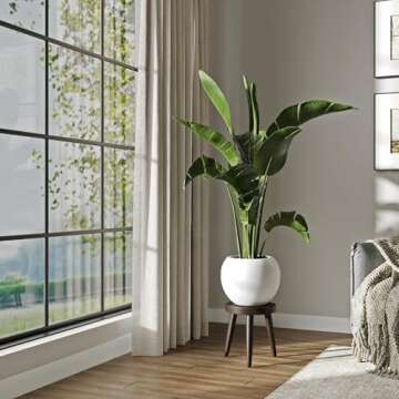 DTY Signature Mount Sherman Lightweight Durable Modern Fiberstone Sphere Planter for Indoor & Outdoor Drainage Hole & Rubber Plug Weather Resistant, 10" H x 13" Dia, 8" Opening - Small, White