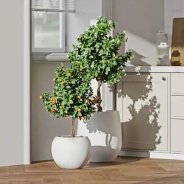 DTY Signature Mount Sherman Lightweight Durable Modern Fiberstone Sphere Planter for Indoor & Outdoor Drainage Hole & Rubber Plug Weather Resistant, 10" H x 13" Dia, 8" Opening - Small, White