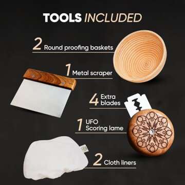 HOMEBAKEE Banneton Proofing Basket 9 inch for Sourdough Bread Baking | 2 Round Rattan Baskets with C...