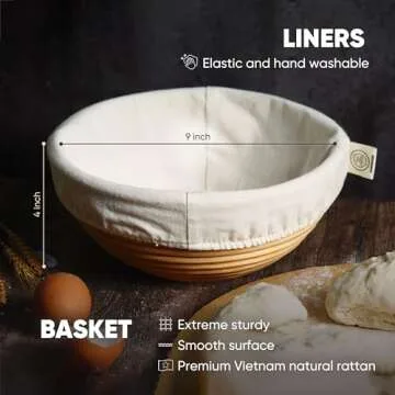 HOMEBAKEE Banneton Proofing Basket 9 inch for Sourdough Bread Baking | 2 Round Rattan Baskets with Covers | UFO Bread Lame Scoring Tool with 4 Blades | Metal Scraper | Bread Making Supplies Tools