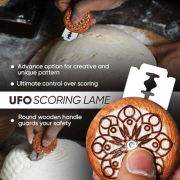 HOMEBAKEE Banneton Proofing Basket 9 inch for Sourdough Bread Baking | 2 Round Rattan Baskets with Covers | UFO Bread Lame Scoring Tool with 4 Blades | Metal Scraper | Bread Making Supplies Tools