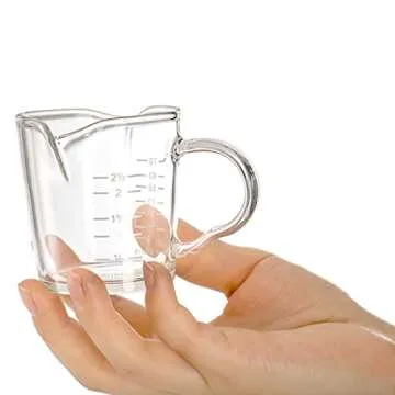 Hacaroa 4 Pack Double Spouts Measuring Cups Espresso Shot Glass with Handle, 2.5 Oz Mini Milk Triple Pitcher Barista Clear Graduated Cups for Coffee, Wine, Bar, Party