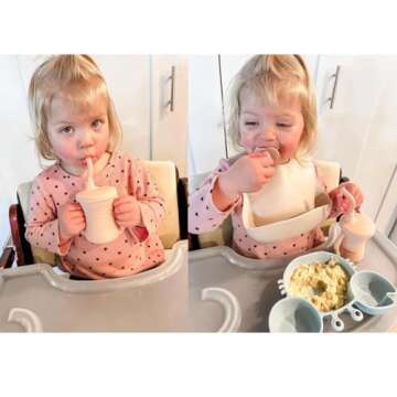 PandaEar Silicone Training Cup - 2 Pack (Pink & Grey) for Baby & Toddler