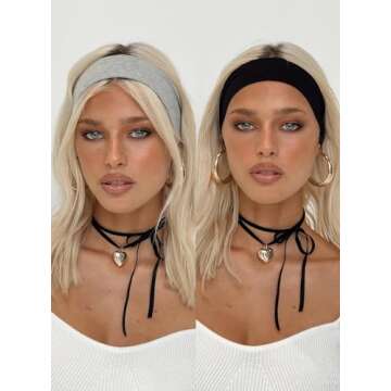 Bmobuo Women's Soft Fabric Cloth Headbands - 6Pcs Yoga Sport Hair Accessories, Black White 90s Style