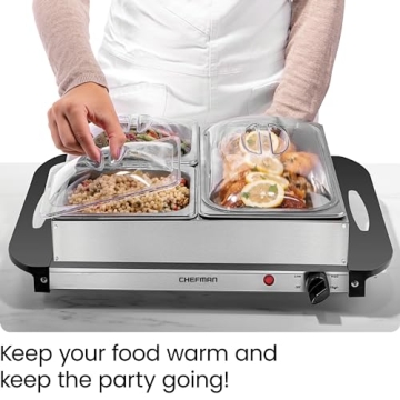 Chefman Buffet Server & Warming Tray with 3 Dishes
