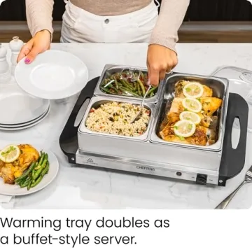 Chefman Buffet Server & Warming Tray with 3 Dishes