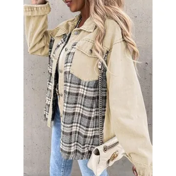 SHEWIN Women's Oversized Plaid Denim Jacket for 2025