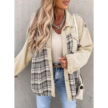 SHEWIN Women's Oversized Plaid Denim Jacket for 2025