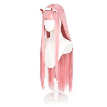 Soyusunny Long Pink Straight Cosplay Wig Costume Halloween Wigs for Women With Headband