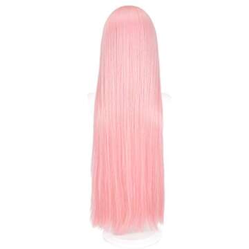 Soyusunny Long Pink Straight Cosplay Wig Costume Halloween Wigs for Women With Headband
