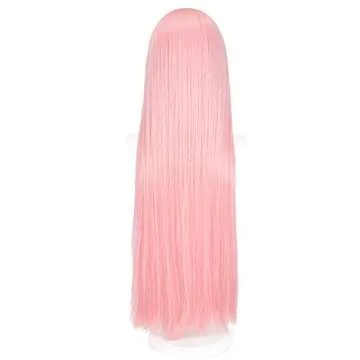 Soyusunny Long Pink Straight Cosplay Wig Costume Halloween Wigs for Women With Headband