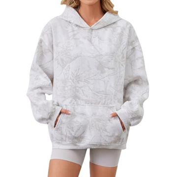 DURUNUL Women Camo Hoodies Maple Leaf Oversized Fleece Hooded Sweatshirt Loose Long Sleeve Pullover ...