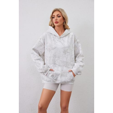DURUNUL Oversized Women Camo Fleece Hoodie Sweatshirt