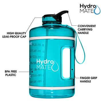 NatureWorks HydroMATE Gallon Water Bottle with Straw BPA FREE Leak Proof Reusable Water Bottle with Times to Drink Marked Hourly 128 oz
