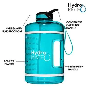 NatureWorks HydroMATE Gallon Water Bottle with Straw BPA FREE Leak Proof Reusable Water Bottle with Times to Drink Marked Hourly 128 oz