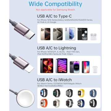 Wtinquik 3 in 2 Charging Cable for Apple Watch & iPhone