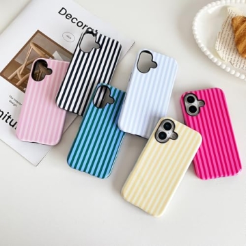 CHEDEMK Compatible with iPhone 16 Case, Cute Fashion Aesthetic Striped Pattern Cover for Women, Shoc...