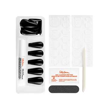 Sally Hansen Salon Effects® Perfect Manicure, Onyx-pected, Press On Nails, Coffin Shaped, Non-Damaging Adhesive Tabs, File, and Alcohol Pad Included