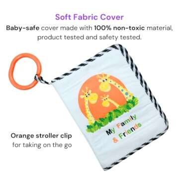 My First Photo Album for Baby with Adorable Giraffe Family, Soft Fabric Cover, Holds 15 Photos, Wipe...