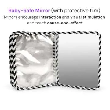 My First Photo Album for Baby with Adorable Giraffe Family, Soft Fabric Cover, Holds 15 Photos, Wipeable Pages, Baby Safe Mirror by Genius Baby Toys