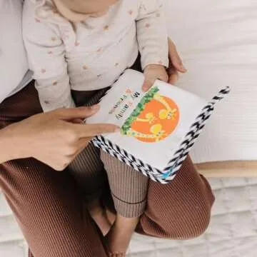 My First Photo Album for Baby with Adorable Giraffe Family, Soft Fabric Cover, Holds 15 Photos, Wipeable Pages, Baby Safe Mirror by Genius Baby Toys