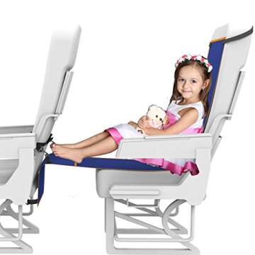Travel Bread Airplane Footrest Hammock, Portable Travel Footrest with Inflatable Pillows, Adjustable Height Flight Carry-On Foot Rest Hammock Provides Relaxation & Comfort for Long Flights(Dark Blue)
