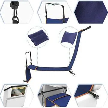 Travel Bread Airplane Footrest Hammock, Portable Travel Footrest with Inflatable Pillows, Adjustable Height Flight Carry-On Foot Rest Hammock Provides Relaxation & Comfort for Long Flights(Dark Blue)