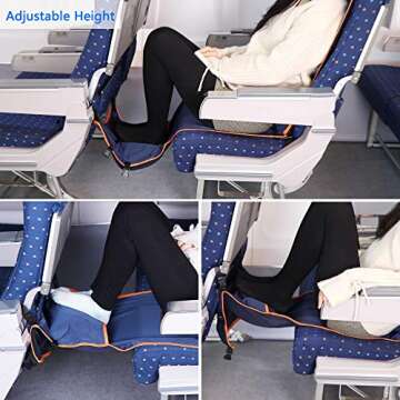 Travel Bread Airplane Footrest Hammock, Portable Travel Footrest with Inflatable Pillows, Adjustable Height Flight Carry-On Foot Rest Hammock Provides Relaxation & Comfort for Long Flights(Dark Blue)