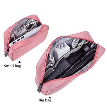 dealcase Electronic Accessories Organizer, Durable Small Electronics Accessories Storage Bag Compatible Laptop Charger Various USB,Cables,Cords and Power Travel Gadget Carry Bag,Pink(Small+Big)