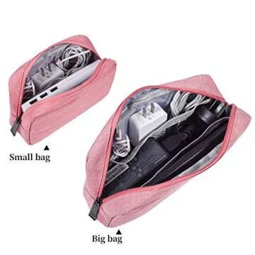dealcase Electronic Accessories Organizer, Durable Small Electronics Accessories Storage Bag Compatible Laptop Charger Various USB,Cables,Cords and Power Travel Gadget Carry Bag,Pink(Small+Big)