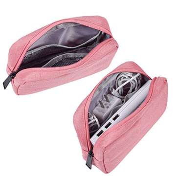 dealcase Electronic Accessories Organizer, Durable Small Electronics Accessories Storage Bag Compatible Laptop Charger Various USB,Cables,Cords and Power Travel Gadget Carry Bag,Pink(Small+Big)