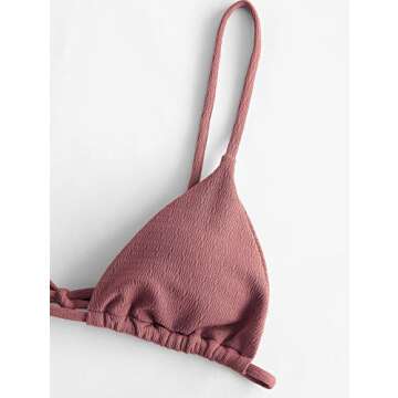 ZAFUL Women's Textured Tie String Bikini Swimwear Triangle Smocked Bikini Cheeky Brazilian Swimsuits
