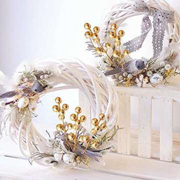 Fake Christmas Picks Artificial Glitter Golden Berry Stem Ornaments Decorative Sticks for Christmas ...