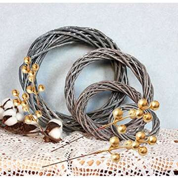 Fake Christmas Picks Artificial Glitter Golden Berry Stem Ornaments Decorative Sticks for Christmas Tree DIY Wreath Crafts Gift Fireplace Holiday Home Decor (30, Golden)