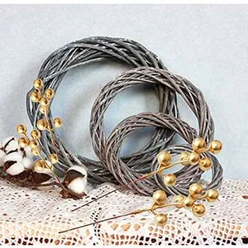 Fake Christmas Picks Artificial Glitter Golden Berry Stem Ornaments Decorative Sticks for Christmas Tree DIY Wreath Crafts Gift Fireplace Holiday Home Decor (30, Golden)