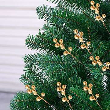 Fake Christmas Picks Artificial Glitter Golden Berry Stem Ornaments Decorative Sticks for Christmas Tree DIY Wreath Crafts Gift Fireplace Holiday Home Decor (30, Golden)