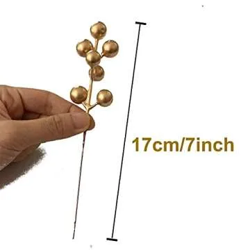 Fake Christmas Picks Artificial Glitter Golden Berry Stem Ornaments Decorative Sticks for Christmas Tree DIY Wreath Crafts Gift Fireplace Holiday Home Decor (30, Golden)