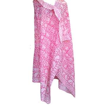 Rastogi Handicrafts 100% Cotton Block Print Sarong Swimsuit Wrap Cover Up Long Women’s Apparel Fabric (73" x 44") (Pink 2)