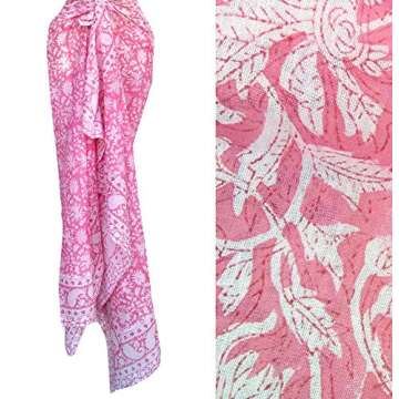 Rastogi Handicrafts 100% Cotton Block Print Sarong Swimsuit Wrap Cover Up Long Women’s Apparel Fabric (73" x 44") (Pink 2)