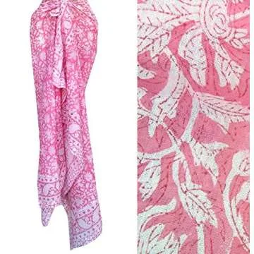 Rastogi Handicrafts 100% Cotton Block Print Sarong Swimsuit Wrap Cover Up Long Women’s Apparel Fabric (73" x 44") (Pink 2)