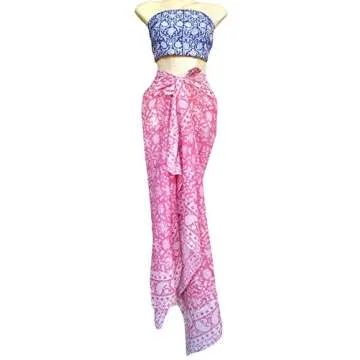 Rastogi Handicrafts 100% Cotton Block Print Sarong Swimsuit Wrap Cover Up Long Women’s Apparel Fabric (73" x 44") (Pink 2)