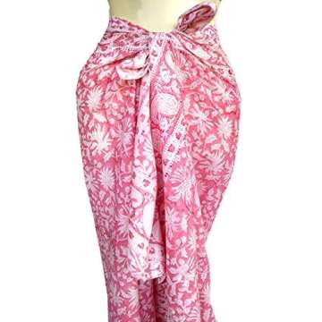 Rastogi Handicrafts 100% Cotton Block Print Sarong Swimsuit Wrap Cover Up Long Women’s Apparel Fabric (73" x 44") (Pink 2)