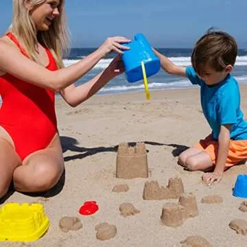 PREXTEX 10 Piece Beach Sand Toys Set for Kids - Bucket with Sifter, Shovel, Rake, Watering Can, 5 Animal and Castle Sand Molds for Kids & Toddlers - Sand Buckets and Shovels for Kids, Beach Toy Set