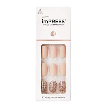KISS imPRESS Press-On Nails, 'Evanesce', Beige, Short Oval - 30 Count, Easy Application