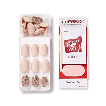 KISS imPRESS No Glue Press-On Nails in Beige, Oval Short
