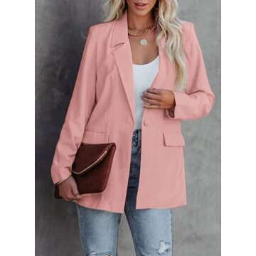 PRETTYGARDEN Women's Casual Blazers Long Sleeve Open Front Button Work Office Blazer Jackets with Pockets (Pink,X-Small)