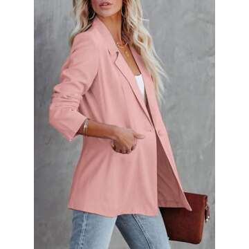 PRETTYGARDEN Women's Casual Blazers Long Sleeve Open Front Button Work Office Blazer Jackets with Pockets (Pink,X-Small)