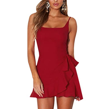 Relipop Women's Stylish Ruffle Hem Dress in Red